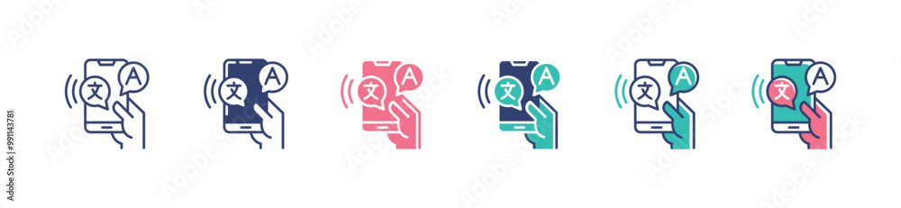 online mobile language translate icon set hand holding mobile phone ...