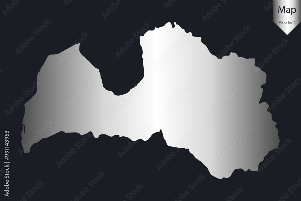 Fototapeta premium Abstract - High Detailed Silver Map of Latvia. Vector illustration eps10. 