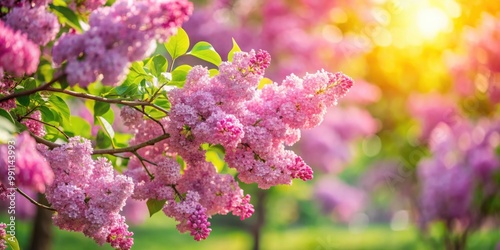 Blossoming pink lilac tree in a botanical garden during spring photo