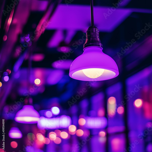 Purple neon lamp in the bar photo