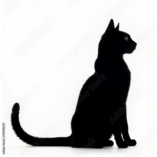 Black Cat Silhouette on White Background .