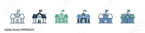 school building icon set education house college academy architecture vector illustration