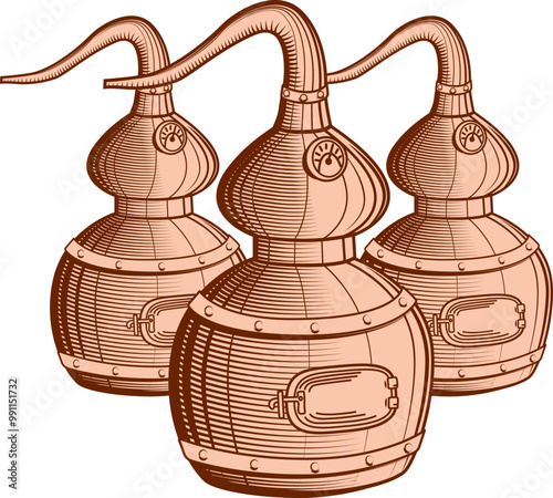 copper cube for the distillation of alcohol vector illustration colored