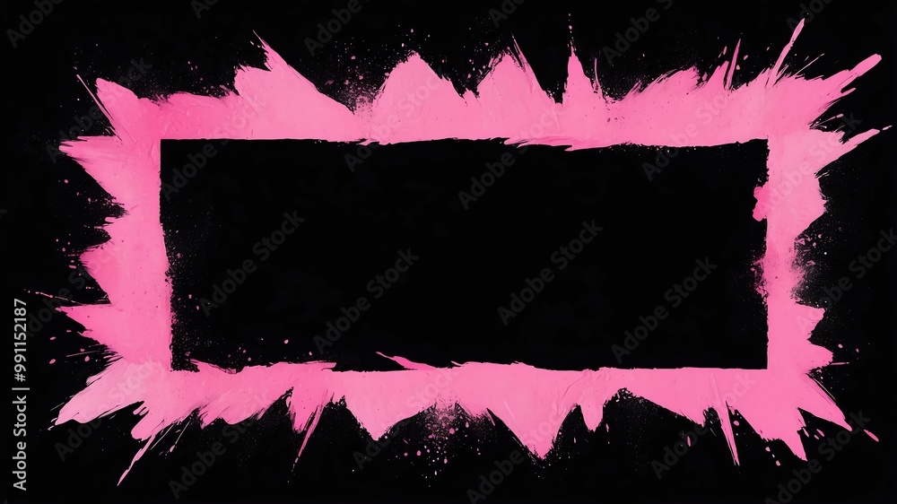 pink brush stokes border frame on black background