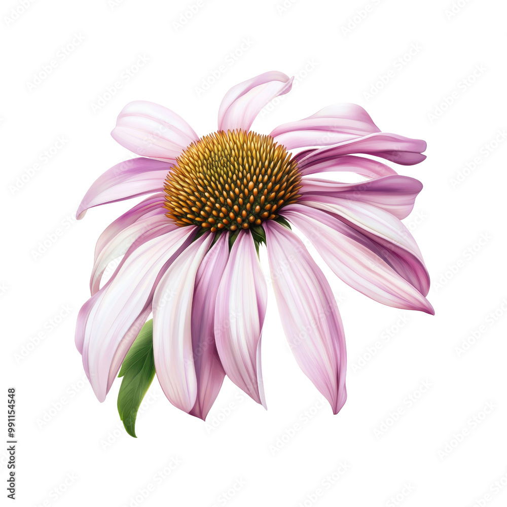 Obraz premium Pink Echinacea Flower with Yellow Center Isolated on White Background