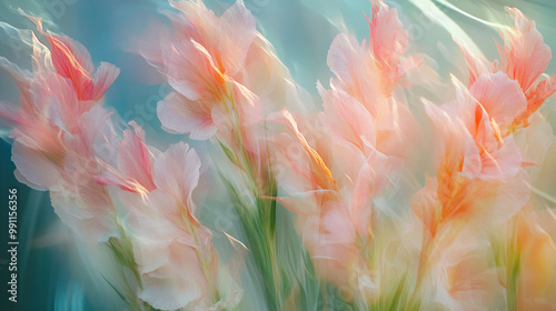 Background with beautiful blooming flowers, motion blur effect	