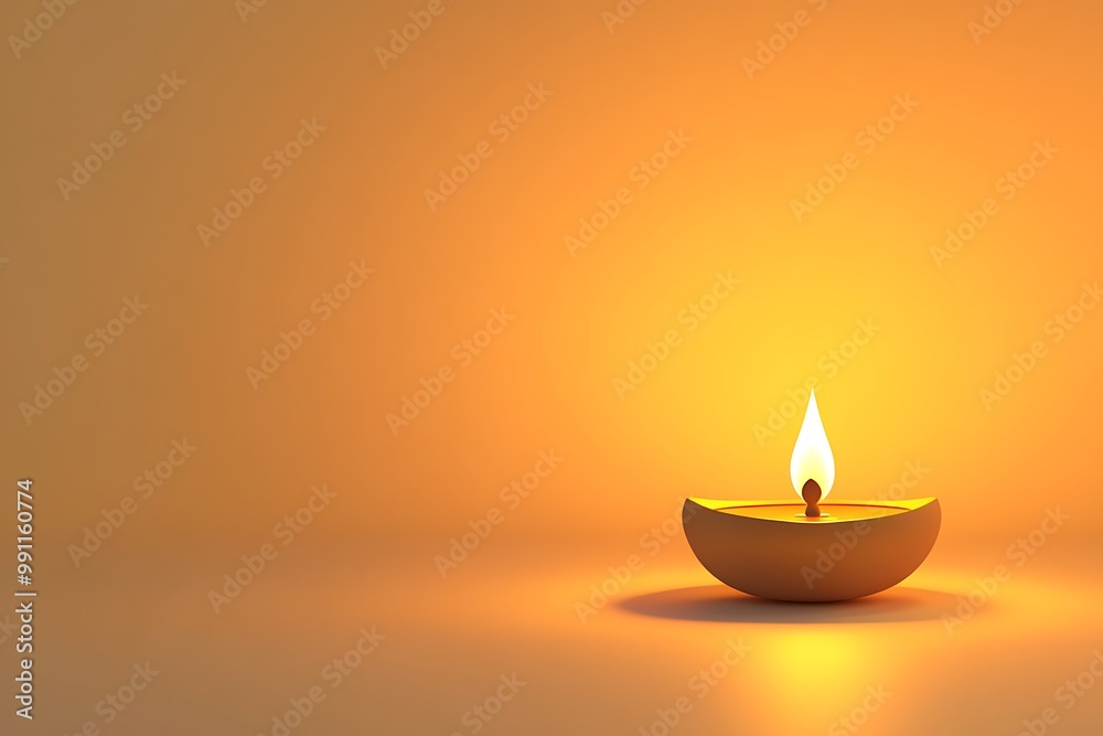 Fototapeta premium Minimalist Diwali background with a simple Diya and a soft glow on a dark background