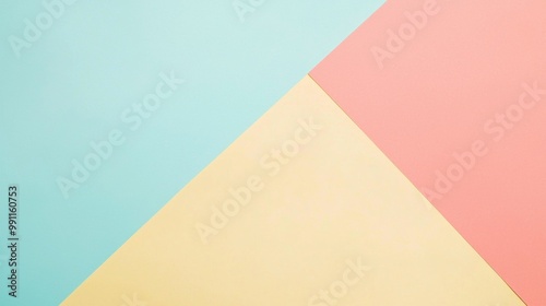 Crafted from blue, yellow, and pink paper, this abstract background features geometric shapes and vibrant pastel colors, perfect for adding a pop of color to any project