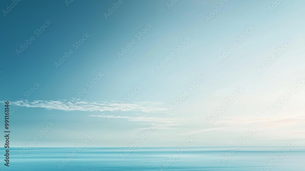Fototapeta premium Serene meeting of blue ocean and sky with light clouds, exuding calmness and tranquility, perfect for relaxation and contemplation, offering a sense of freedom and vastness in nature