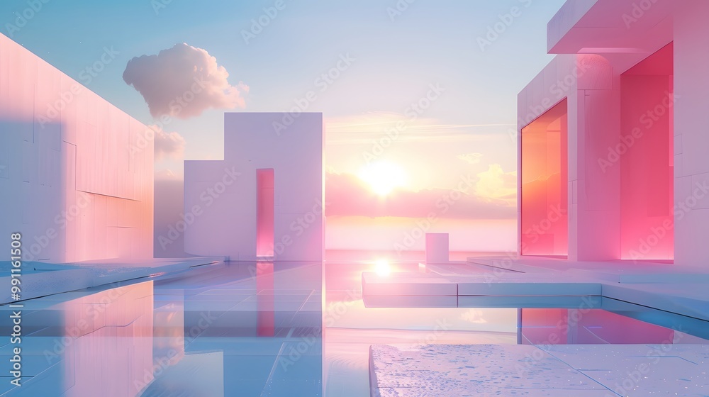 3D Render Illustration of Sci-Fi Scenery Background with Futuristic Landscape 3D Render Illustration of Sci-Fi Scenery Background with Futuristic Landscape