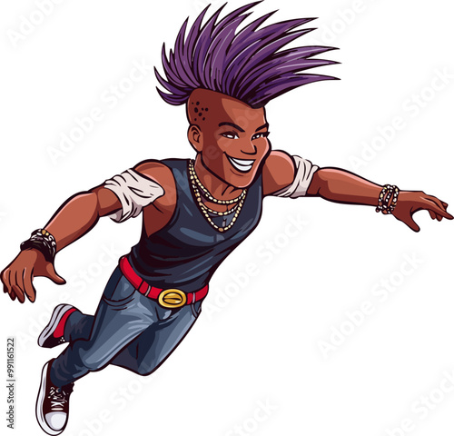 Flying human in punk style