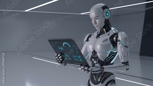 Naklejka robot with laptop