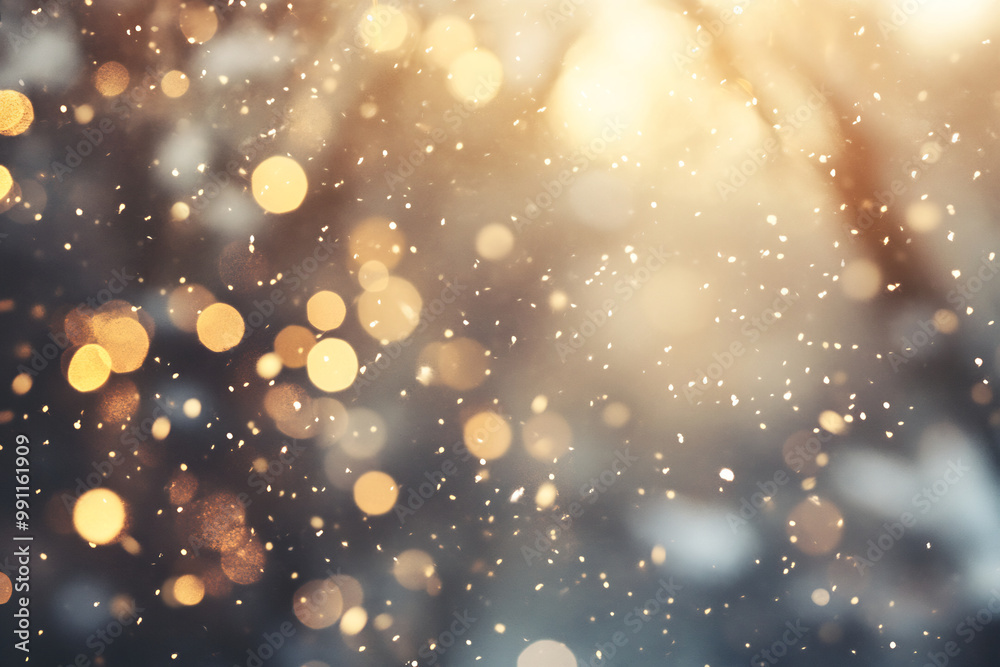 Abstract golden bokeh lights with soft glowing particles, creating a festive and dreamy atmosphere Abstract golden bokeh lights with soft glowing particles, creating a festive and dreamy atmosphere
