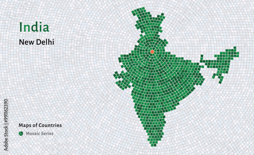 India Bharat Map with a capital of New Delhi Shown in a Mosaic Pattern