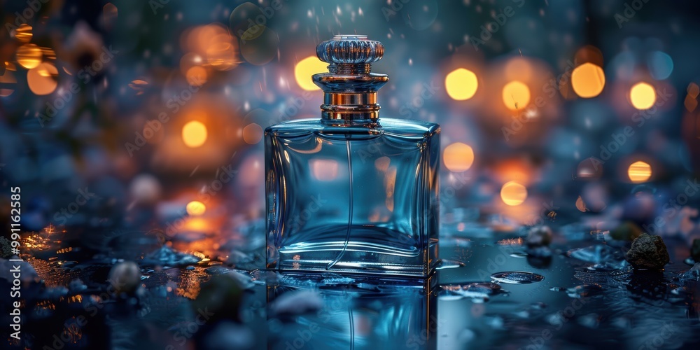 Blue Perfume Bottle in the Rain