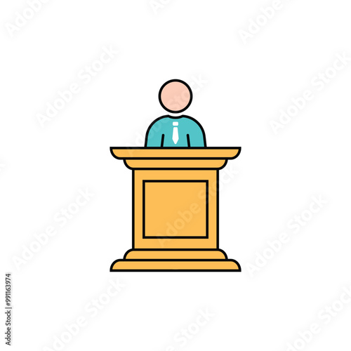 colored linear spokesman icon. concept of master class, vote, meeting, instructor, pedestal, narrator, mentor, announcement. flat style trend modern logo