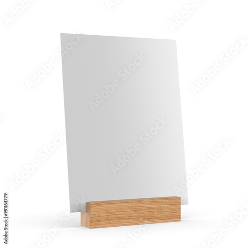 Fototapeta Naklejka Na Ścianę i Meble -  Blank table talkers promotional upright menu table tent top sign holder table menu and qr card display stand picture frame for mock up and template design. 3d render illustration.