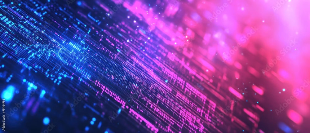 Abstract digital background with vibrant pink and blue lines, suggesting data flow or energy.