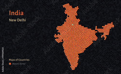 India Bharat Map with a capital of New Delhi Shown in a Mosaic Pattern