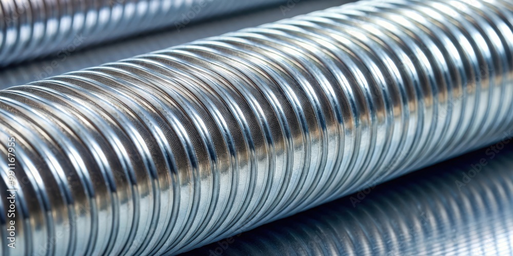 Close up of galvanized conduit with a shiny metallic surface Close up of galvanized conduit with a shiny metallic surface