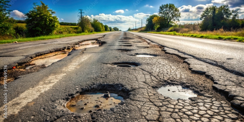 custom made wallpaper toronto digitalDamaged asphalt road with numerous potholes
