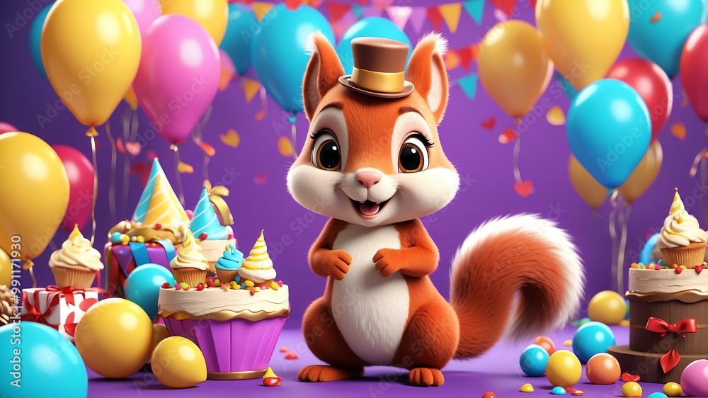 charming squirrel character design on party background charming squirrel character design on party background