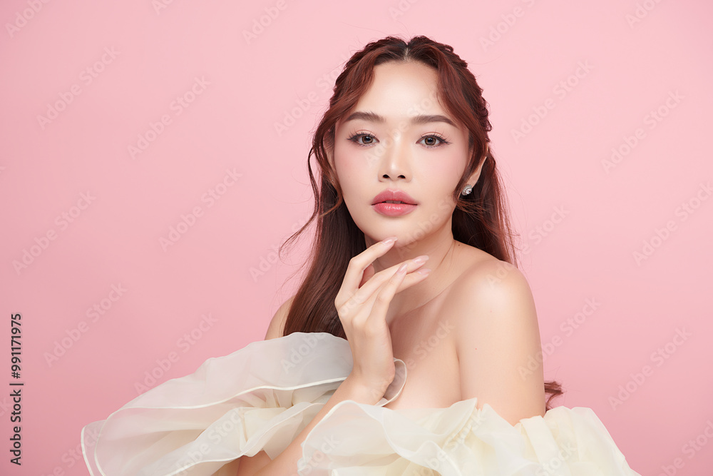 Beautiful young asian woman with clean fresh skin on pink background, Face care, Facial treatment, Cosmetology, beauty and spa, Asian women portrait. Beautiful young asian woman with clean fresh skin on pink background, Face care, Facial treatment, Cosmetology, beauty and spa, Asian women portrait.