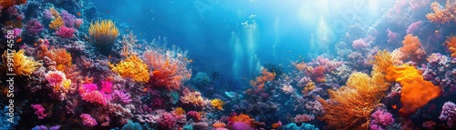 Wallpaper Mural Rear view of a vibrant underwater world, merging with culinary delights, captured by a drone, bright colors and textures intertwining Torontodigital.ca