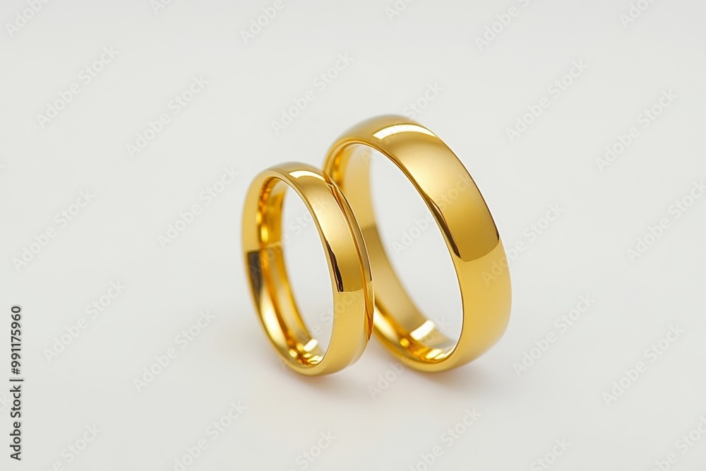 Pair of gold Wedding ring on a white background, close up. Pair of gold Wedding ring on a white background, close up.