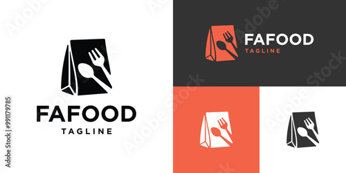 Vector design template of food packaging logo combination with spoon fork. Bag, fast food, Symbol icon EPS 10.