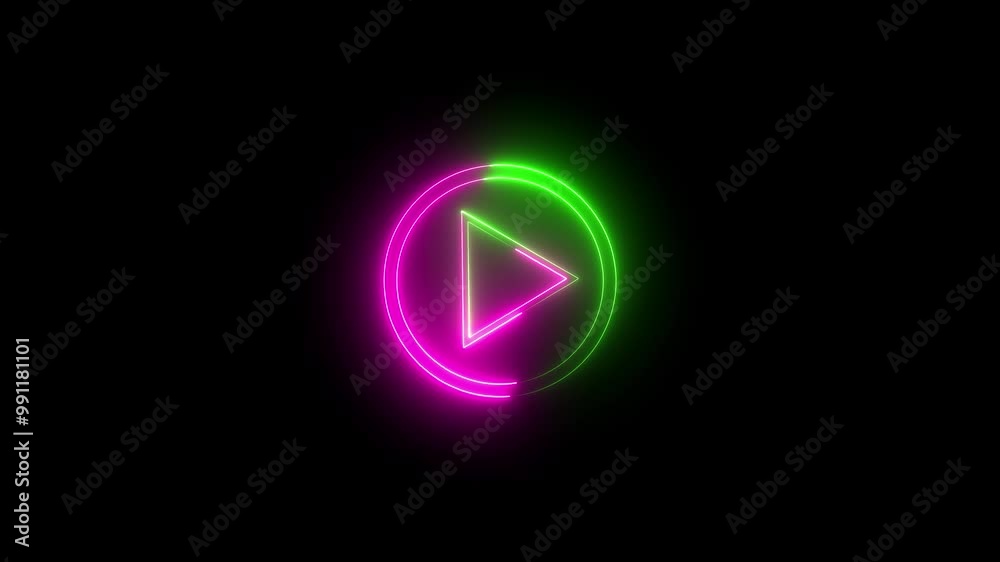 Neon shine play button sign with neon circle animation. neon music player button. Neon glowing play button icon on the black background.4k video. Neon shine play button sign with neon circle animation. neon music player button. Neon glowing play button icon on the black background.4k video.