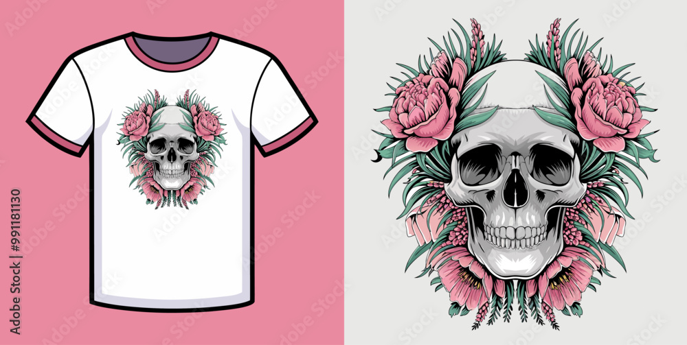 Fototapeta premium Skull in flower, Vector Illustrated T shirt design.eps