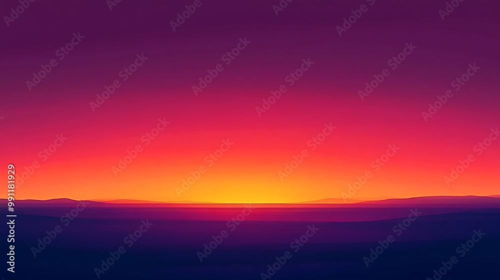 Fototapeta premium A vibrant sunset paints the horizon with hues of purple, pink, and orange, creating a serene and breathtaking view.