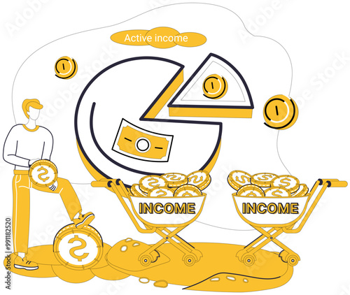 Earned income vector illustration. Economic growth unfolds like tapestry under hands financial architects Earned income and economy, like dance partners, move in synchronized harmony