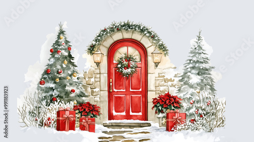 Christmas greeting card template with house