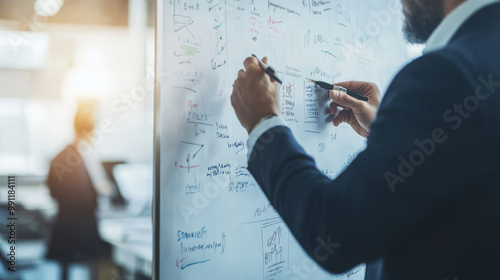 A negotiator using a whiteboard to outline key points during a complex business discussion