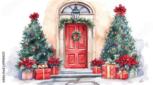 Christmas greeting card template with house