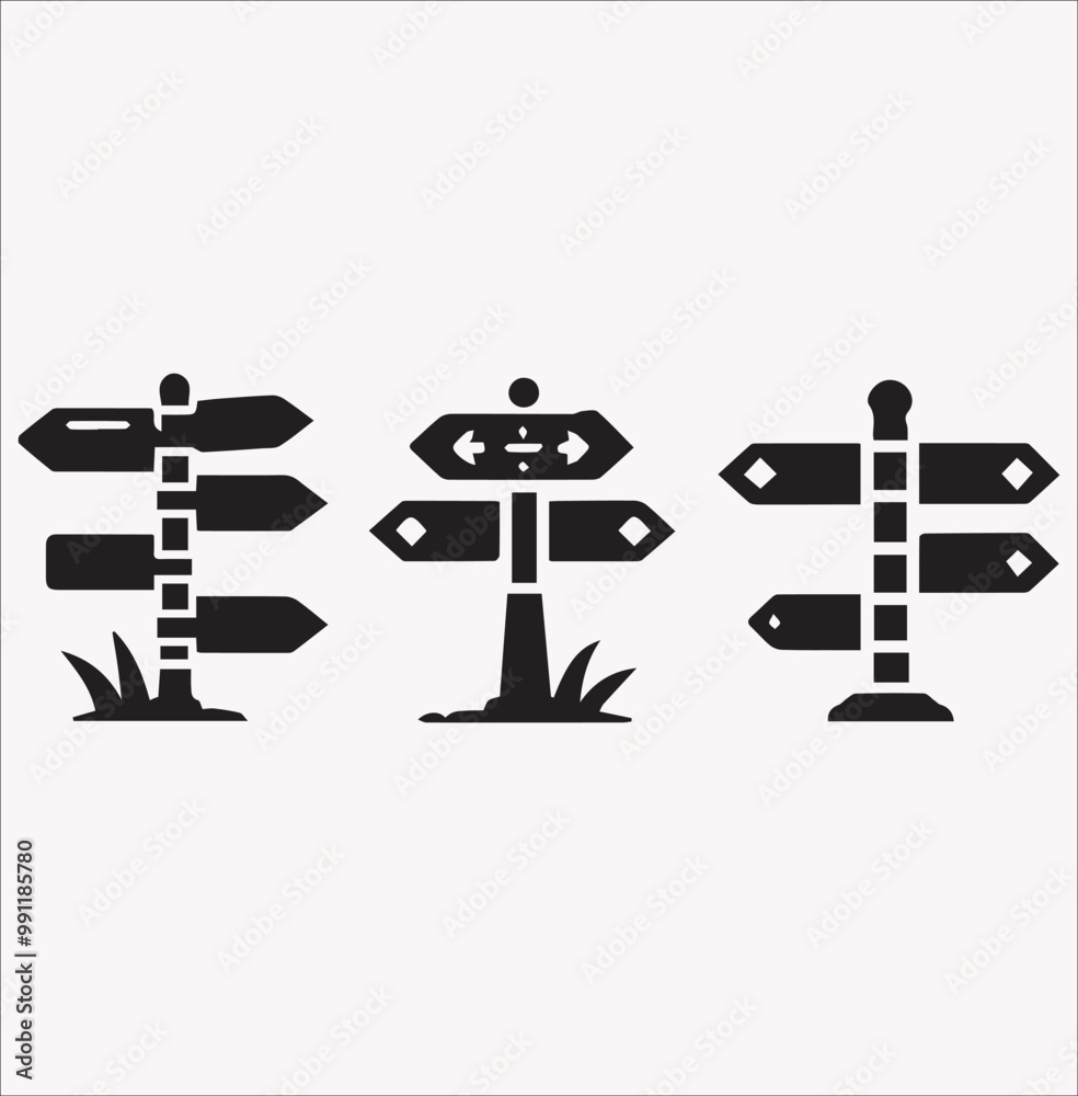 Traffic direction board sing Vector silhouette illustration icon on a white background Traffic direction board sing Vector silhouette illustration icon on a white background