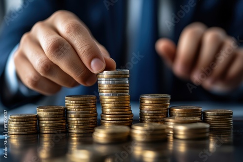 Businessman Stacking Coins in a Financial Growth Concept