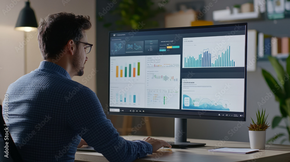 A professional seamlessly transitioning between different topics during a remote presentation with the aid of clear visuals A professional seamlessly transitioning between different topics during a remote presentation with the aid of clear visuals
