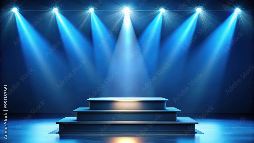Obraz premium Stage podium with dramatic lighting scene for award ceremony on blue background