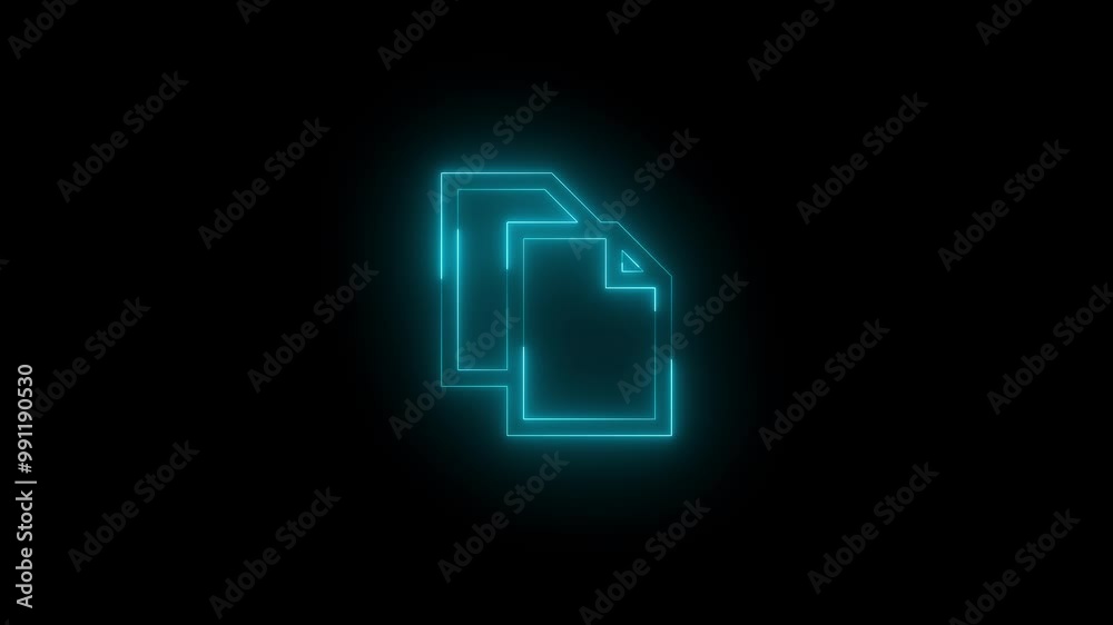 Neon copy icon cyan glowing black background animation Neon copy icon cyan glowing black background animation