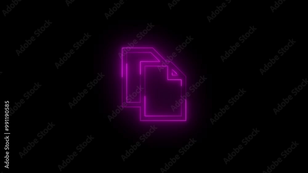 Neon copy icon glowing black background animation Neon copy icon glowing black background animation
