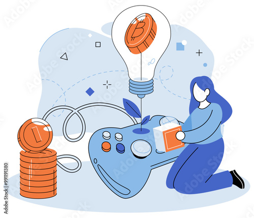 Gamefi vector illustration. Blockchain technology ensures transparency and security in GameFi transactions GameFi introduces new era gaming where players can earn money while playing The digital