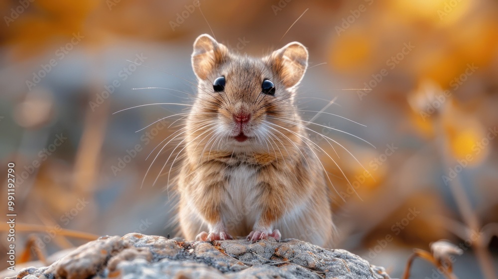 Barbary striped grass hamstermouse, Lemniscomys barbarus, standing and looking up. Barbary striped grass hamstermouse, Lemniscomys barbarus, standing and looking up.