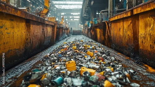 metal container sorting for the remelting process in the recycling industry, focusing on resource recovery, sustainable production, and efficiency in eco-friendly scrap material processing photo