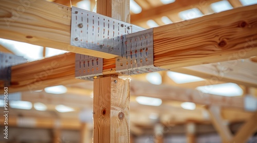 Wooden Beams Connected with Metal Plates photo