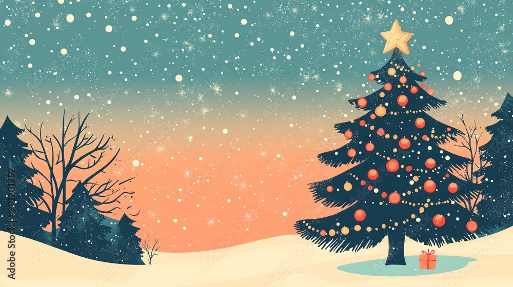 Charming Winter Scene with Christmas Tree and Snow Charming Winter Scene with Christmas Tree and Snow
