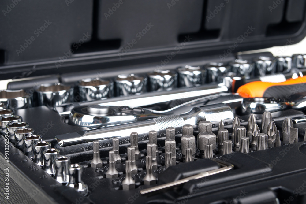 Socket wrench set in plastic case. Socket wrench set in plastic case.
