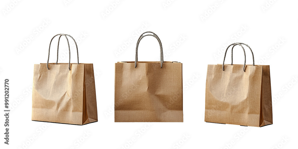Set of paper shopping bag, PNG file of isolated cut-out object on transparent background, mockup template for the design, Shopping sale delivery concept Set of paper shopping bag, PNG file of isolated cut-out object on transparent background, mockup template for the design, Shopping sale delivery concept